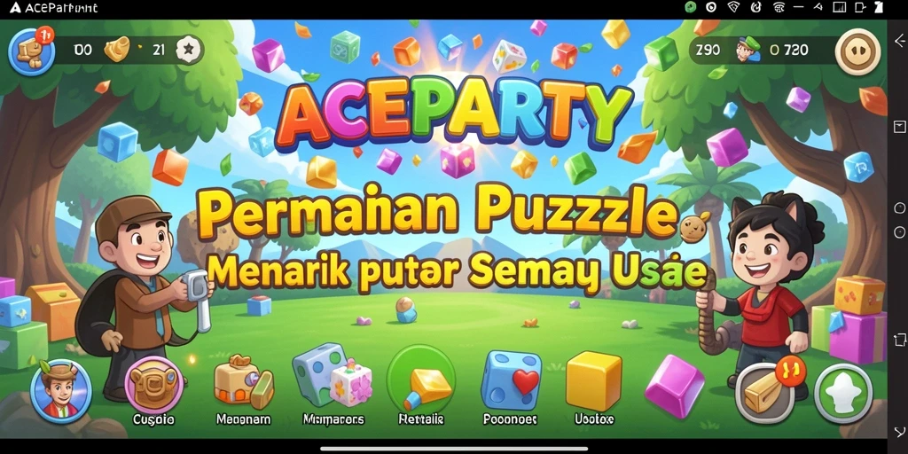 Screenshot utama ACEPARTY menampilkan gameplay puzzles yang menarik dan menantang.