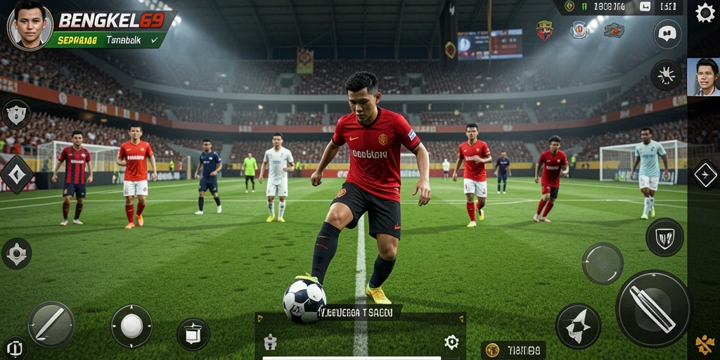 Gameplay seru BENGKEL69 dengan aksi sepak bola yang mendebarkan.