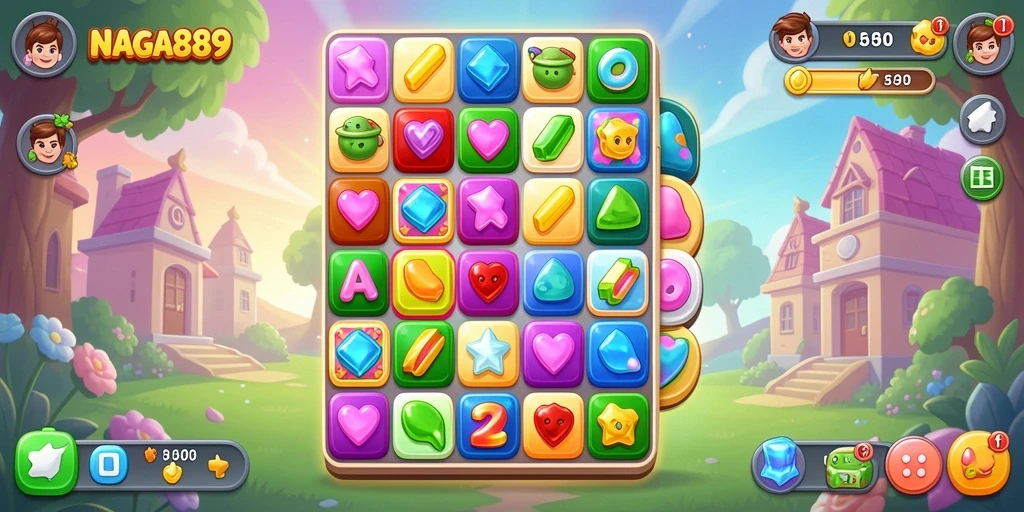 Tampilan gameplay NAGA889 yang seru dengan permata berwarna-warni.