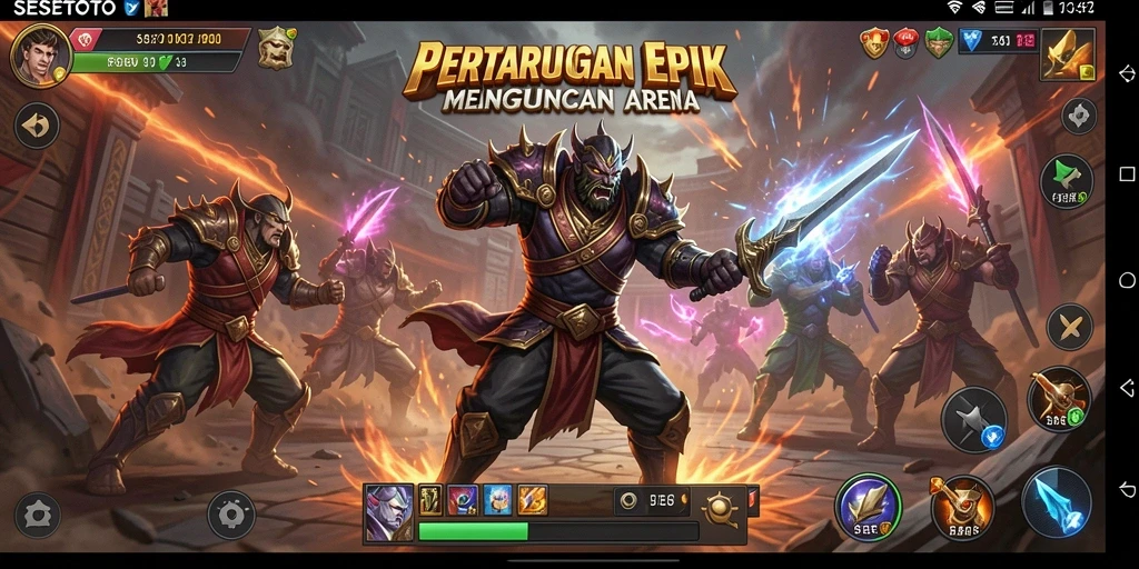 Tangkapan layar gameplay SESETOTO yang menunjukkan pertarungan epik.